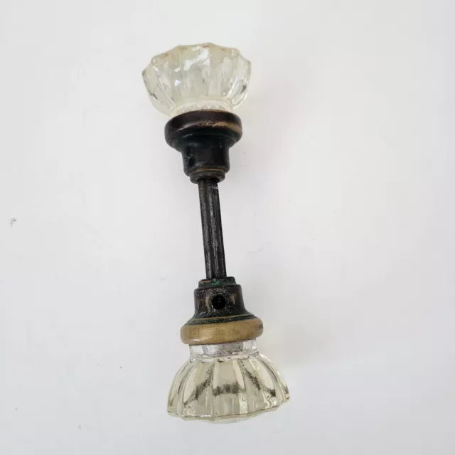 VINTAGE ANTIQUE  CRYSTAL GLASS DOOR KNOB SET - 12 Point
