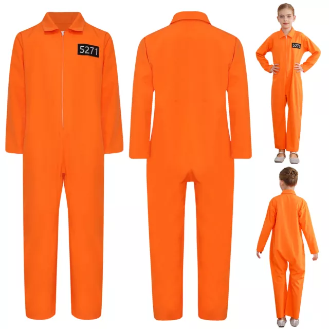 GIRLS BOY PRISONER Orange Uniform Jailbird Long Sleeve Zip Up Overalls Jumpsuits 18.26 PicClick UK