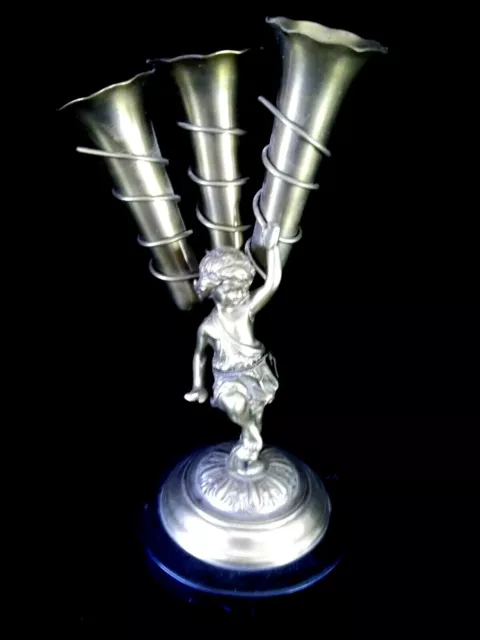 Bombay Cupid style  Metal Brass Spiral Flower Vase Sculpture Tall Piece 11"