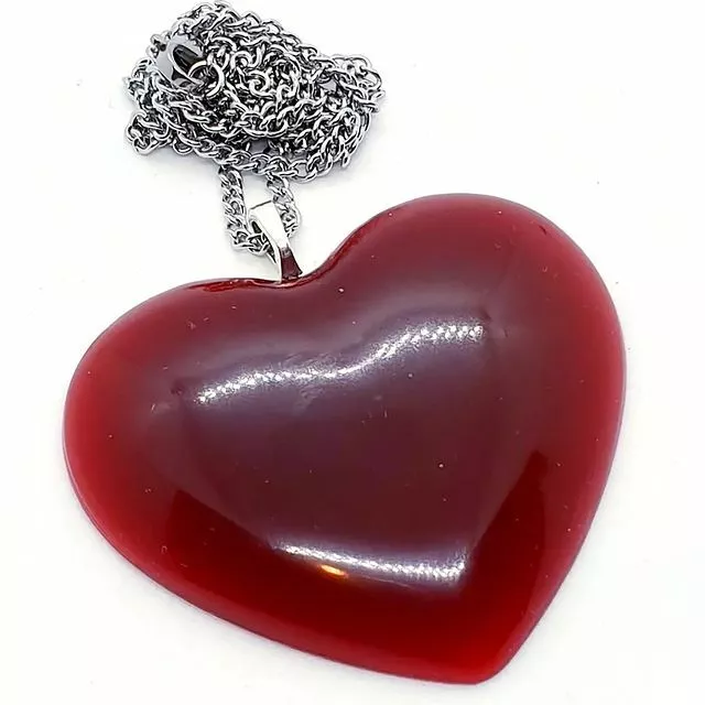 Unique BLOOD RED HEART NECKLACE resin GORGEOUS handmade PENDANT statement LARGE