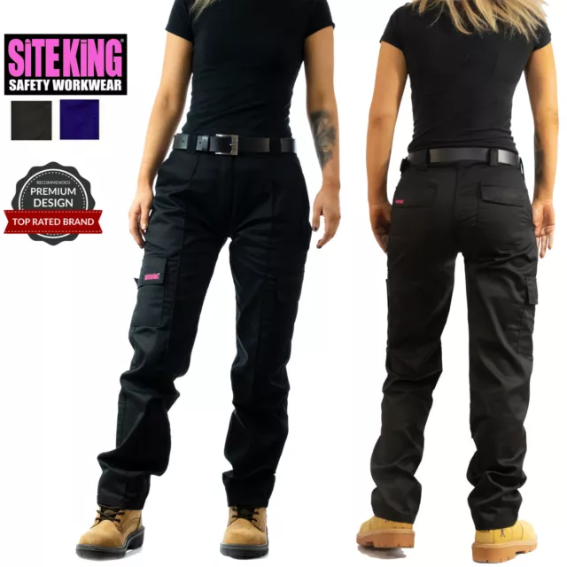 Ladies Cargo Combat Work Trousers Size 6 to 26 in Black or Navy By SITE KING