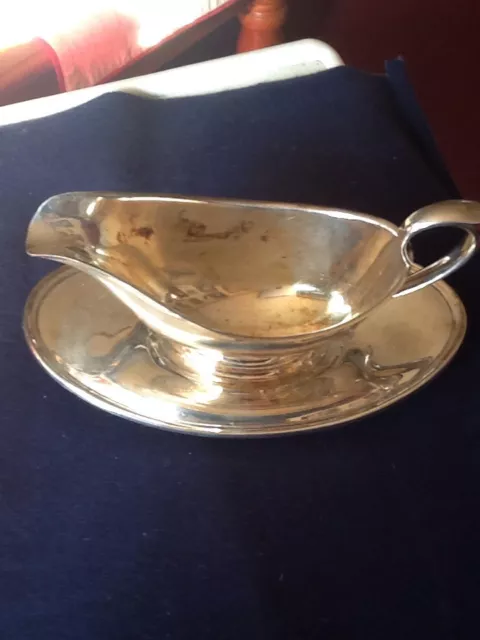 Vintage GORHAM YC430 COLONIAL Gravy Sauce Boat Attached Underplate.