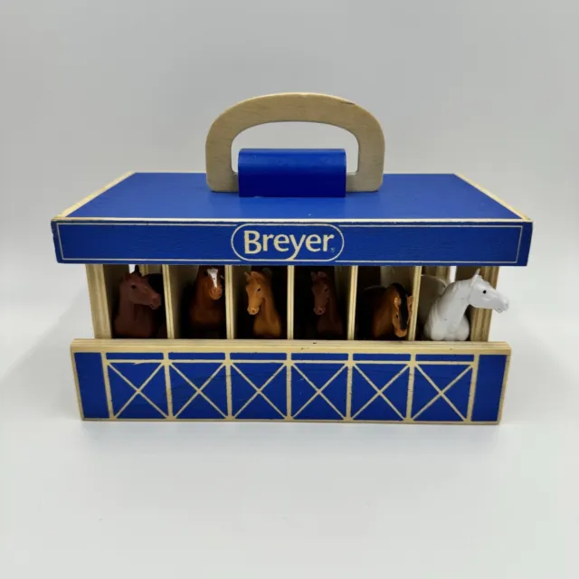 Breyer Farms Stablemate Wood Carry Case 59217 Blue Toy Barn (6) Horses Stable