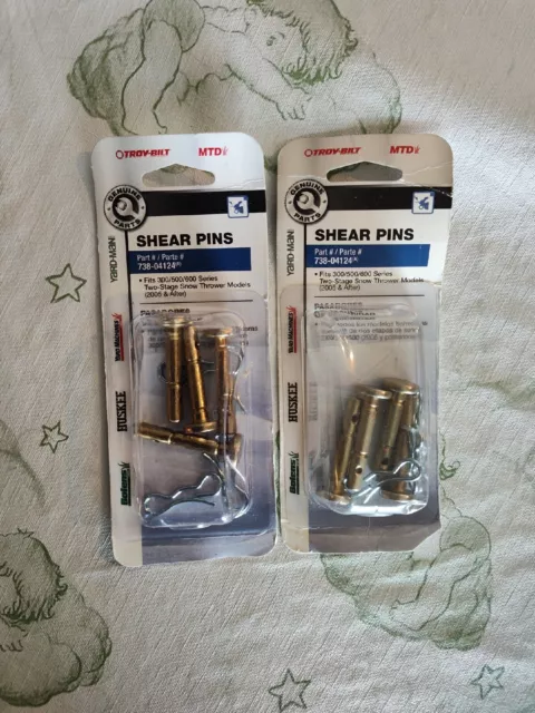 2 Pack MTD 738-04124 Snow Thrower Shear Pins (4 Pieces Per Package) NEW.