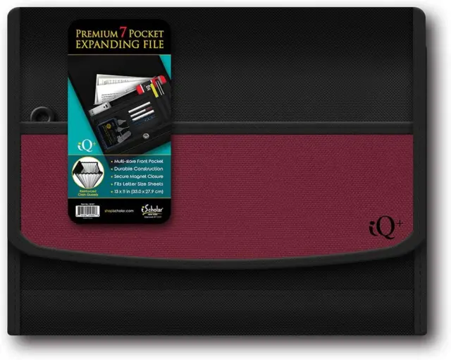 Iq plus Premium 7 Pocket Fabric Expanding Folder, 13 X 10 Inches, Color Will Var