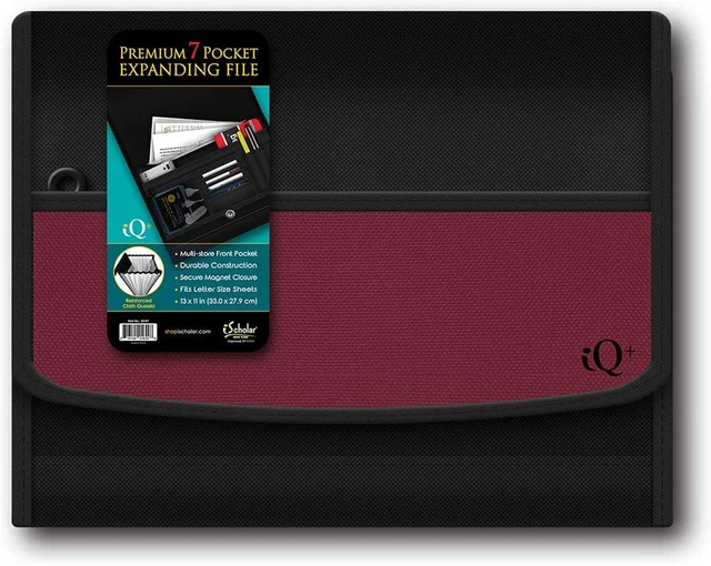 Iq plus Premium 7 Pocket Fabric Expanding Folder, 13 X 10 Inches, Color Will Var