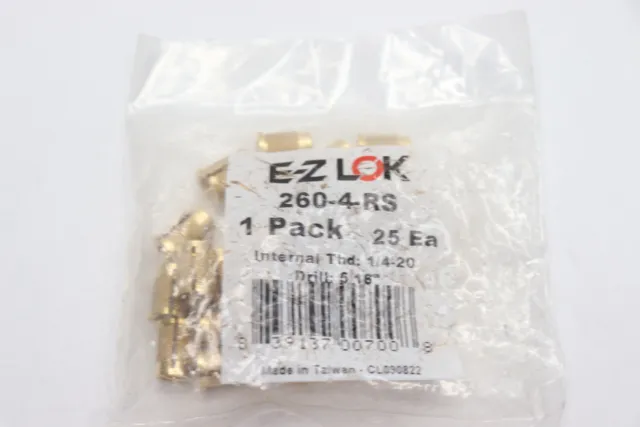 (25-Pk) E-Z Lock Reverse Slot Press Insert Brass 1/4"-20 Thread x 5/16" Drill