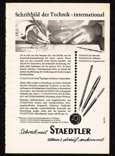 3w1370/ Alte Reklame von 1959 - Schreib mit STAEDTLER wenn´s drauf ankommt.