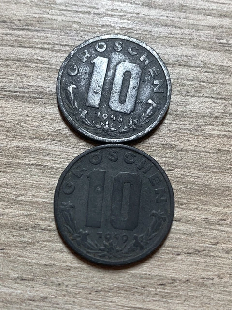Autriche lot de 2 pièces de monnaies de 10 groschen 1948 et 1949