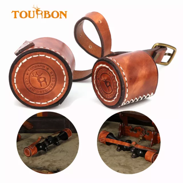 Tourbon Rifle Scope Cover Leather Objective Lens Protective Cap Adjustable  Strap