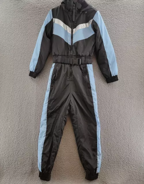 AQUA Color Block Front Zip Snowsuit Women's S Blue/Black Hooded Long Sleeve