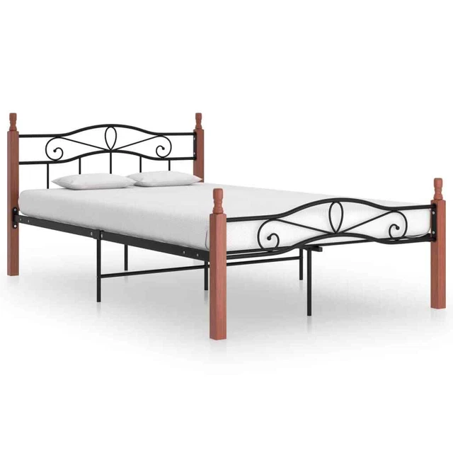 BED FRAME BLACK Metal and Oak Wood 120x200 cm Comfortable Bed Base £262