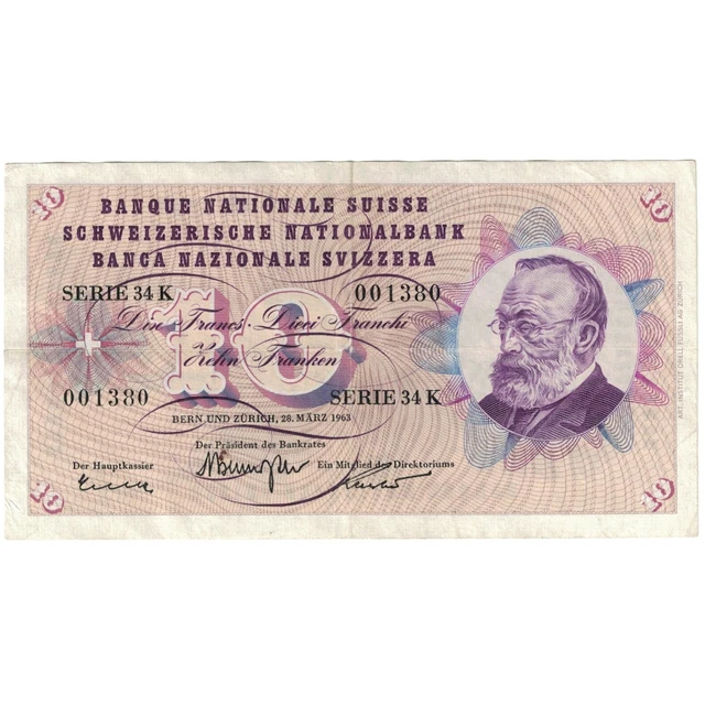[#193844] Banknote, Switzerland, 10 Franken, 1963, 1963-03-28, KM:45h, EF
