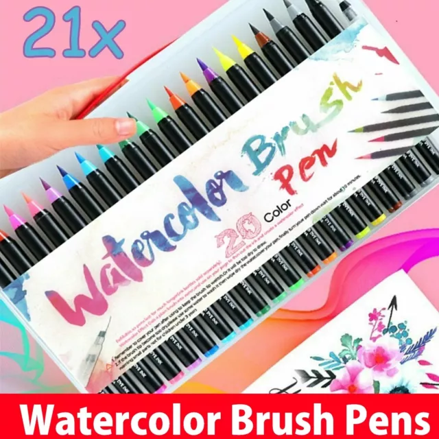 21x Watercolour Brush Pens Art Marker Drawing Painting Brush Artist Sketch AU