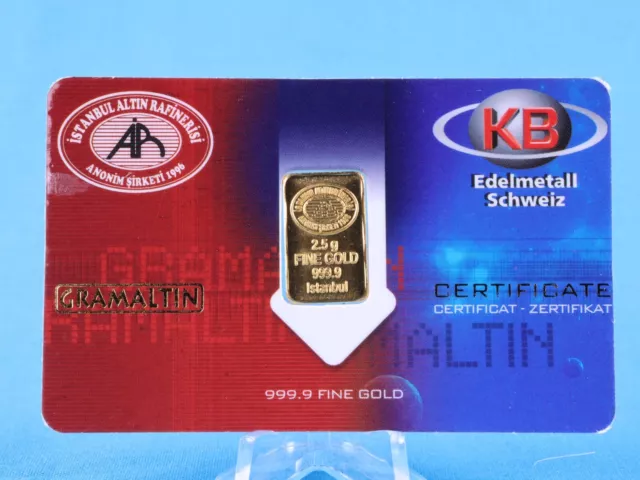 Gold Bars KB Precious Metal Switzerland 2.5 Grams 999.9 Gold in Blistercard 046502