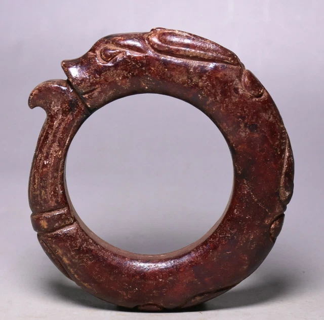 China Hongshan Culture Old Jade Carved 12 Zodiac Dragon jewelry Bracelet Bangle