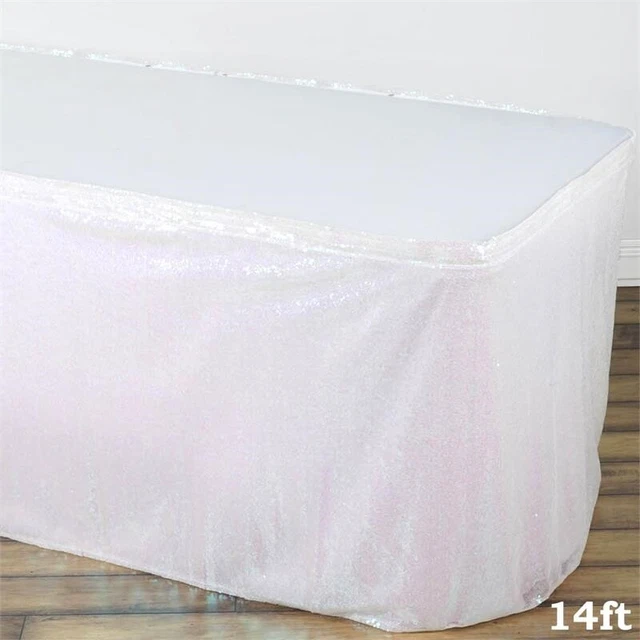 14 ft White SEQUIN TABLE SKIRT Wedding Party Catering Trade Show Banquet