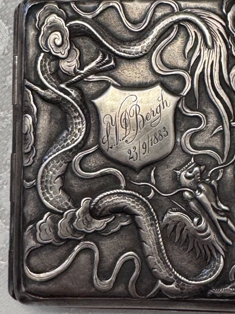 ÉTUI À CIGARETTE ancien en " argent" ??!! avec étui à allumette datée du 1883 EUR 65,00 - PicClick FR