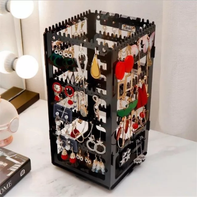 360 Rotating Earring Holder and Jewelry Organizer 4 Tiers Clear Display Stand US