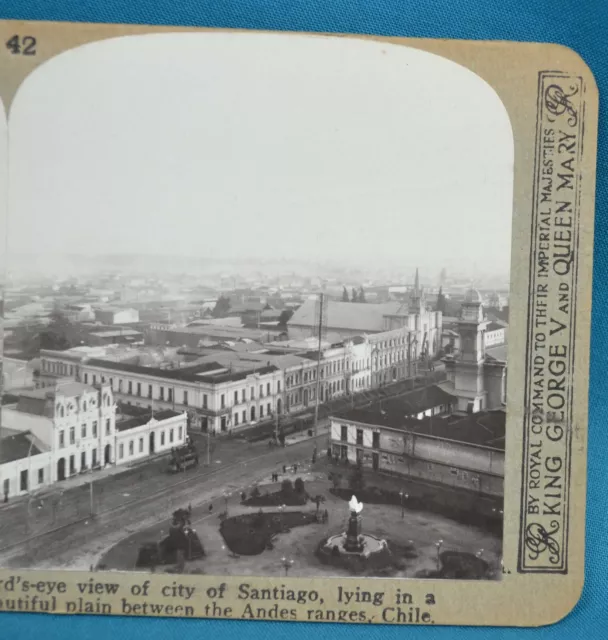 Scarce c1910 Stereoview Photo Chile Santiago Bird's Eye View Panorama