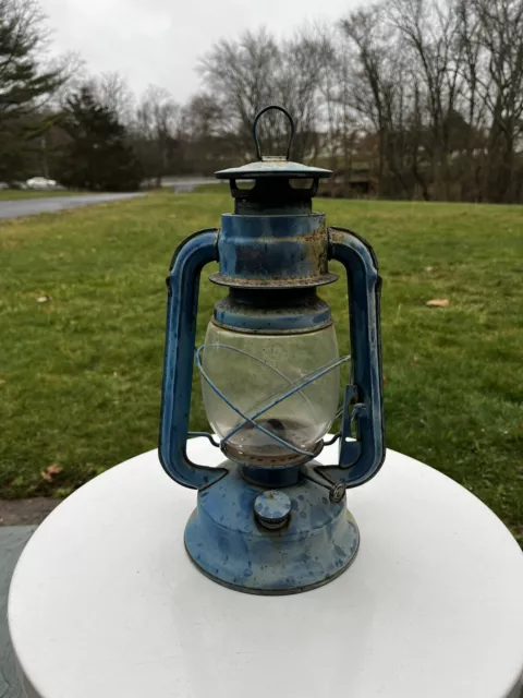 Vintage Blue Rusted Kerosene Lamp Oil Railroad Train Lantern