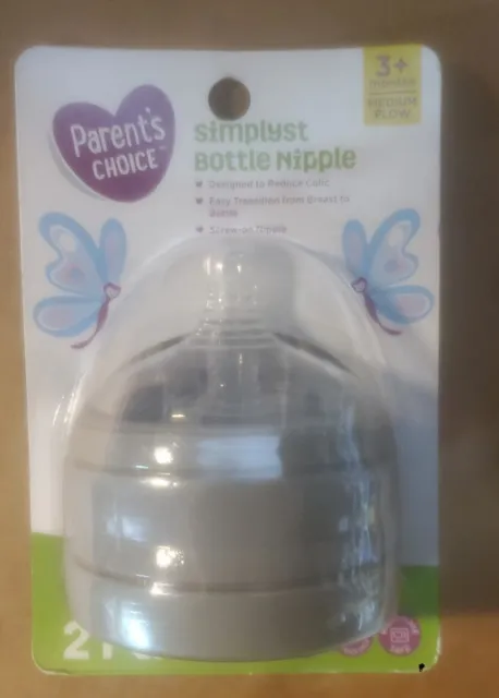 2-Pack Parent's Choice Simplyst Baby Bottle Nipple 3+ Months Medium Flow BPA Fre