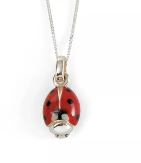 SATURNO Silver and Enamel LADYBIRD PENDENT- Fully Hallmarked Sterling Silver