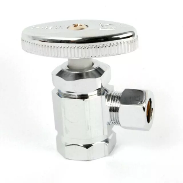 Water Supply Stop Valve Angle 1/4 Turn Chrome Plated Brass 1/2"PEX A x 3/8" Comp