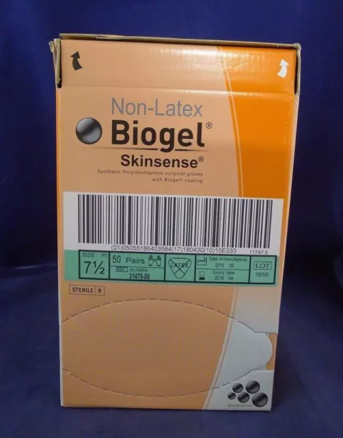 Molnlycke 31475-00 Biogel Skinsense Surgical Glove Size 7 1/2 Box of 50 NEW