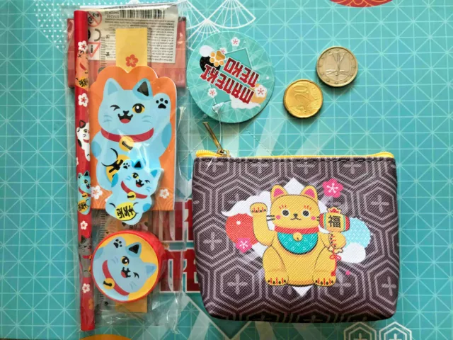 Lotto set maneki neko portamonete cartoleria gatto scuola ufficio back to school