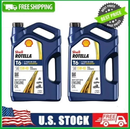 2 Pack Shell Rotella T6 Full Synthetic 15W-40 Diesel Engine Oil, 1 Gallon