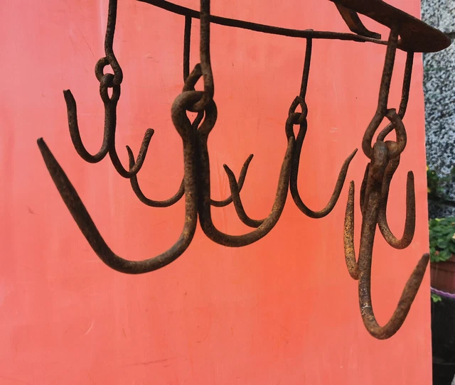 ANTIQUE VERY RARE OLD HAND FORGED WROUGHT IRON HOOK HANGER 19th DRAW WELL 3