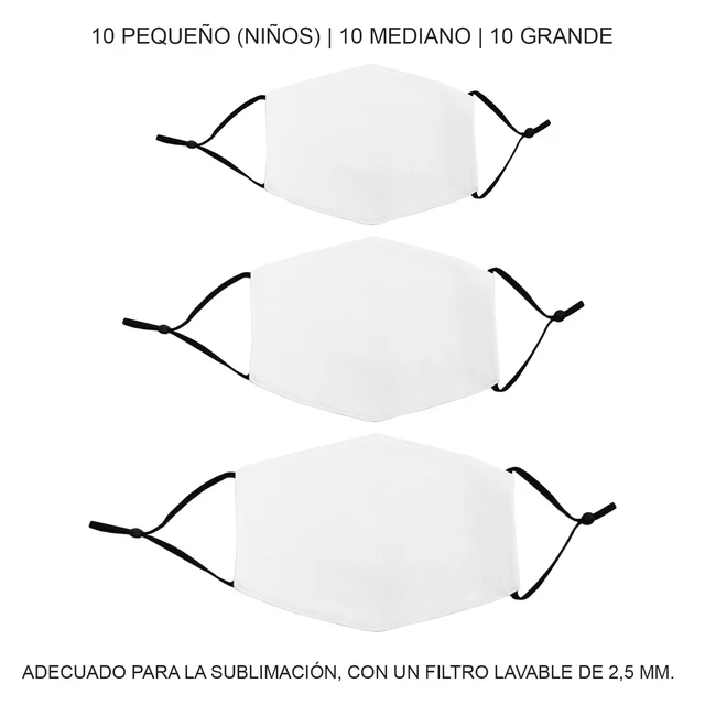 30 Mascarillas de Sublimación Blancas de Tamaño Mixto Cubrebocas Tapabocas