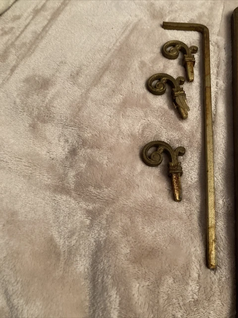 vintage 2 ornate brass Victorian swing arm curtain drapery adjustable holder 3