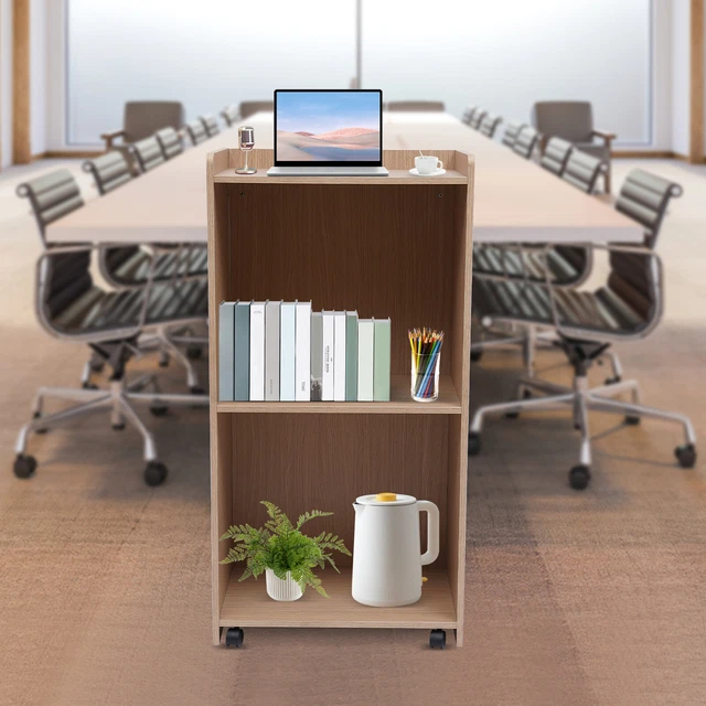 Portable Presentation Podium, Wood Pulpits Lectern Desk with Spacious Shelves