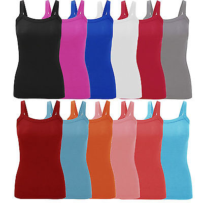 New Womens Ladies &Girls Stretchy Ribbed Vest Top Summer Rib Strap Top Size S-XL