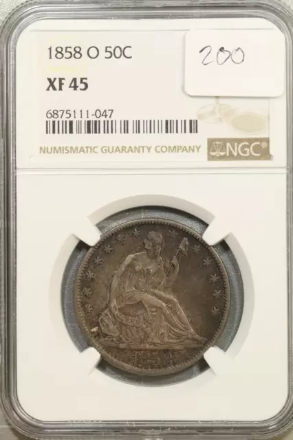 1858-O Liberty Seated Half Dollar 50c NGC XF45 #1-047