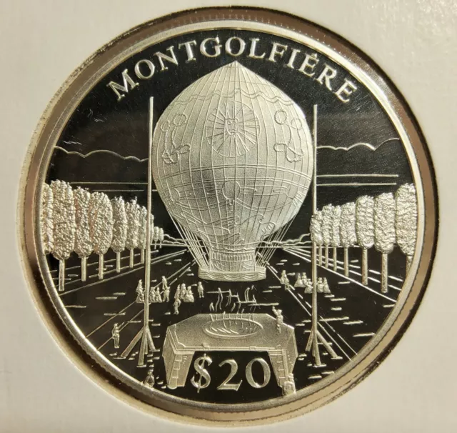 2000 Republic Of Liberia 20 Dollar Silver Coin Montgolfiere $20 Proof .999 Coin