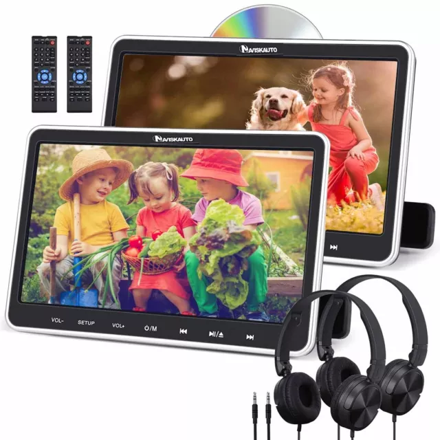 2X10.1" Twin Screen Car DVD Player for Kids Headrest Monitor TV HDMI USB+Headset