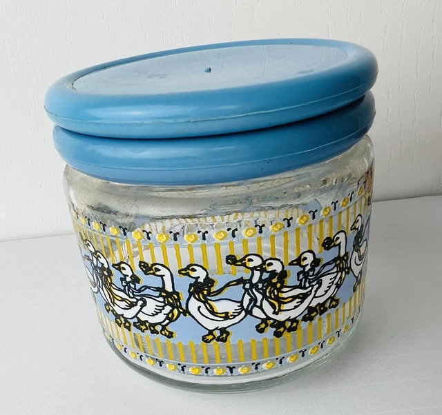 Vintage Farmhouse Country Geese Glass Jar Canister w/ Lid Duck Goose Vintage Farmhouse Country Geese Glass Jar Canister w/ Lid Duck Goose