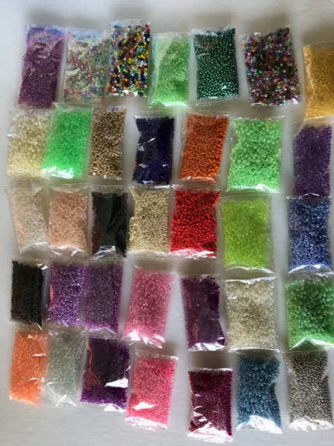 Glass Seed Beads 10/0, 500 grams, Bulk Lot 35 Colors NEW Glass Seed Beads 10/0, 500 grams, Bulk Lot 35 Colors NEW