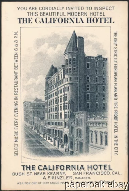 ca1880's The California Hotel San Francisco H.S. Crocker Trade Card With Map