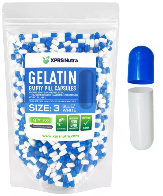 Cápsulas Express Talla 3 Azul y Blanco Cápsulas de Gelatina Vacías Gelcap Kosher Hágalo usted mismo