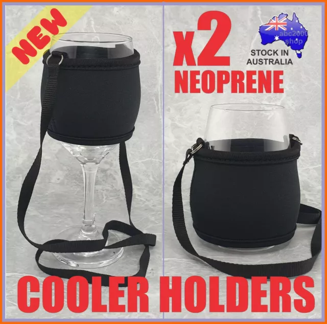 2x Wine Beer Drink Glass Neoprene Cooler Holder with Lanyard