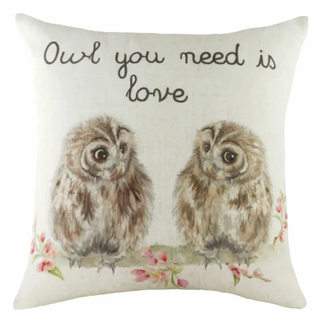 Evans Lichfield Hedgerow Owls Print Cushion Cover, Multi, 43 x 43 Cm