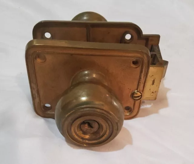  Antique Vintage Heavy Brass Hardware Door Knobs lockset no key early 1900s