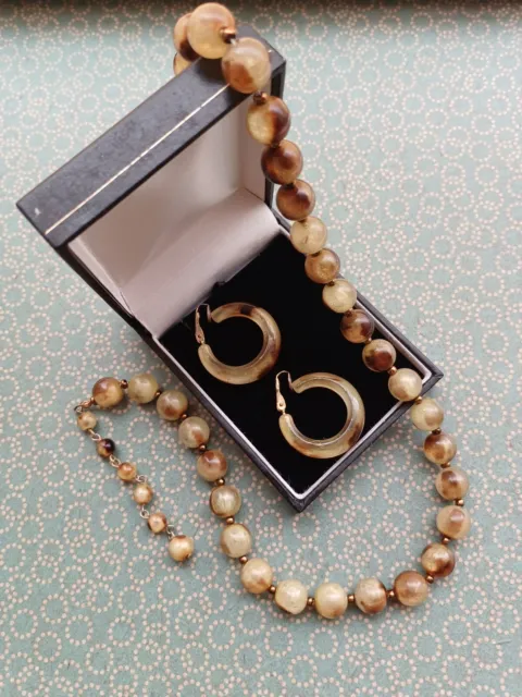 Vintage 60s/70s Beautiful Gold & Brown Marbled Effect Matching Jewellery Set