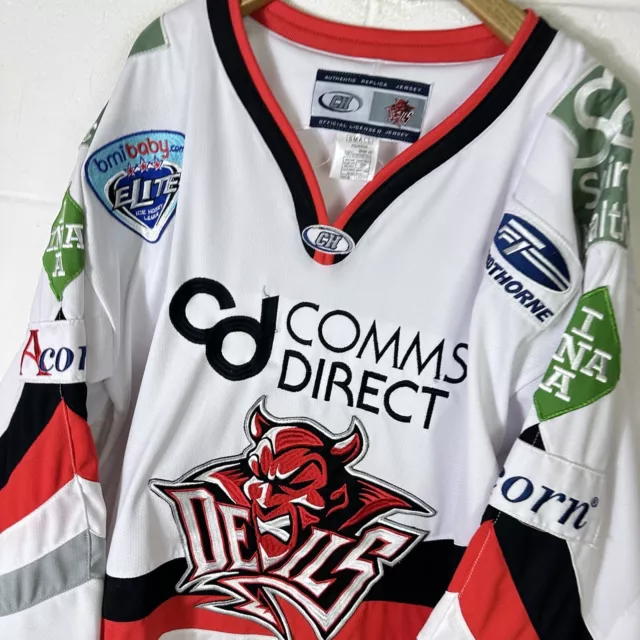 Cardiff Devils Jersey Mens Small White Ice Hockey Away Kit Welsh Elite Stitched 3