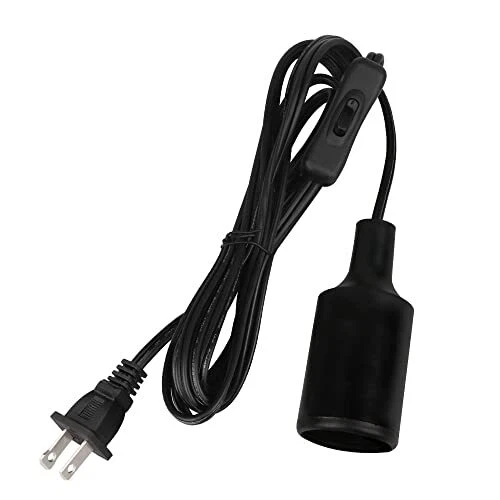 10 FT Hanging Light Socket w/ Cord, Black E26 Extension, ON Off Switch Plug
