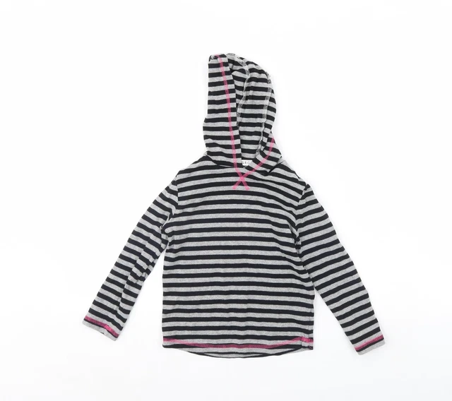 George Girls Black Striped Cotton Pullover Hoodie Size 5 Years